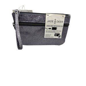 Jade & Deer Charging Wristlet Wallet With RFID Protection Glitter Silver Zipper